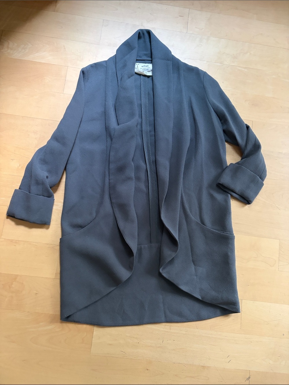 Wilfred Aritzia Slate Gray Open-Front Draped Blazer